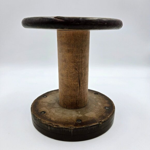 Wood Spool Vintage Primitive Wooden Thread Silk Wool Textile Industrial Bobbin - Picture 7 of 11